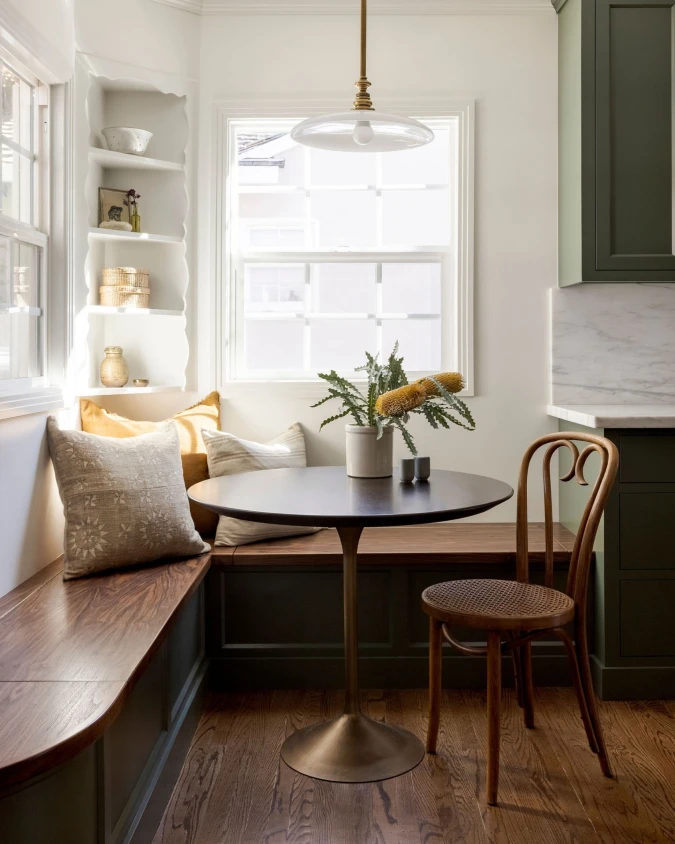 Built-In Banquette and Brass Accent Nook