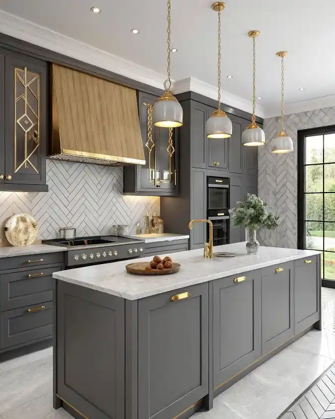 Charcoal Grey with Warm Brass Accents