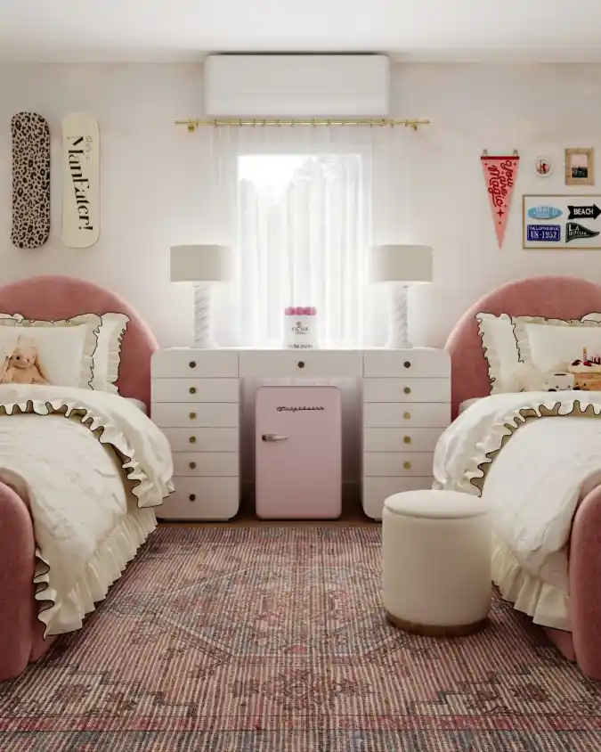 Chic Multi-Functional Vanity and Mini-Fridge Station