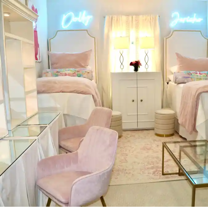 Chic Twin Beds with Personalized Neon Signs