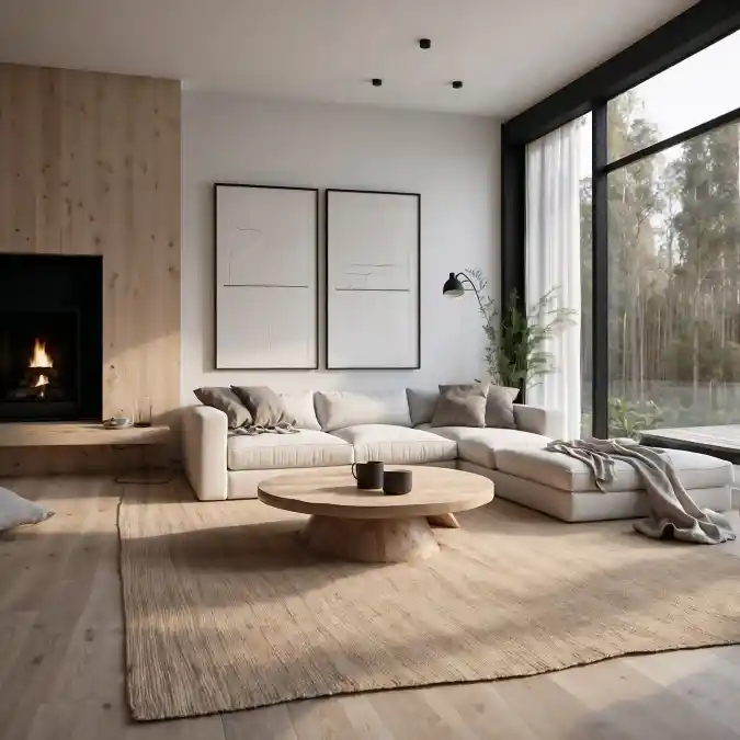 Nature-Connected Scandi Lounge with Warm Wood Accents