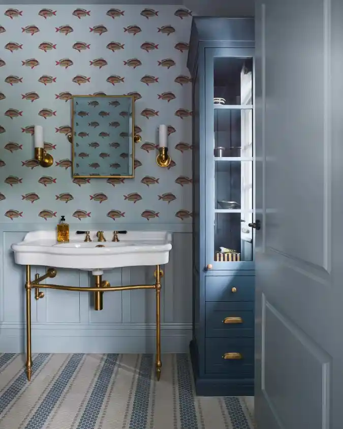 Nautical Wallpaper and Brass Accents