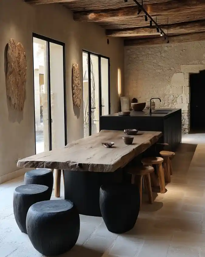 Raw Wood and Organic Forms Dining