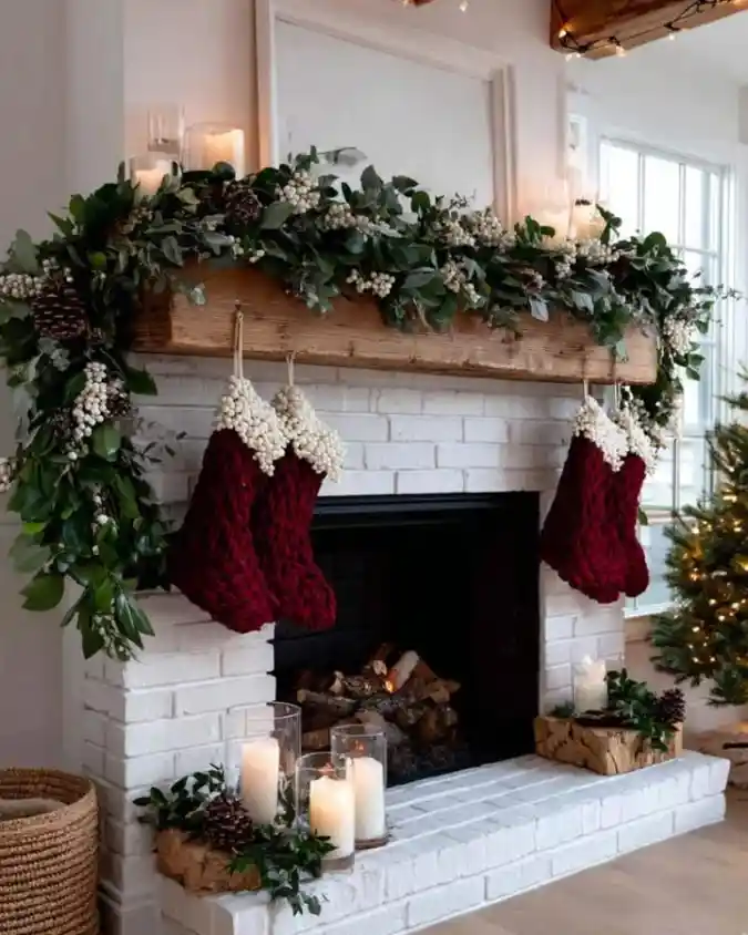 Rustic Berry and Heirloom Stocking Mantel