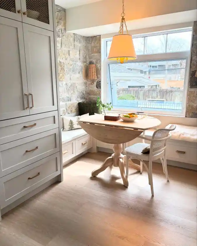 Stone-Clad Nook with Built-in Seating