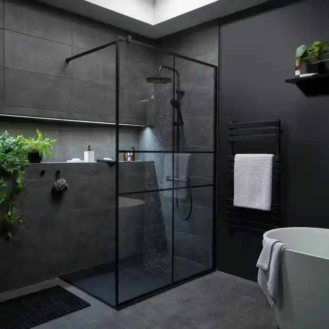 The Industrial-Chic Black Grid Shower Enclosure