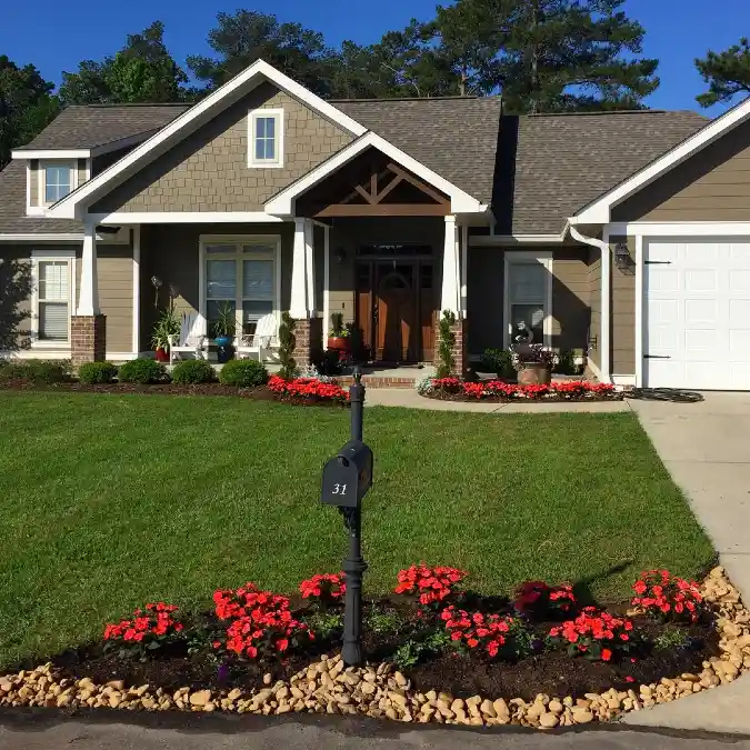 Vibrant River Rock and Annual Garden