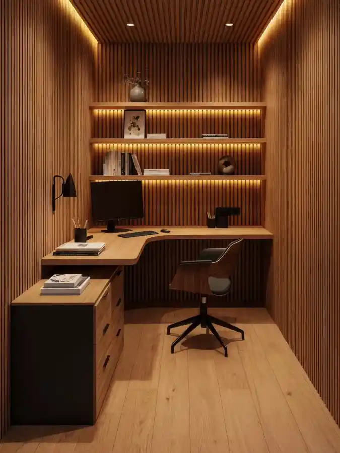 Warm Wood-Slatted Alcove