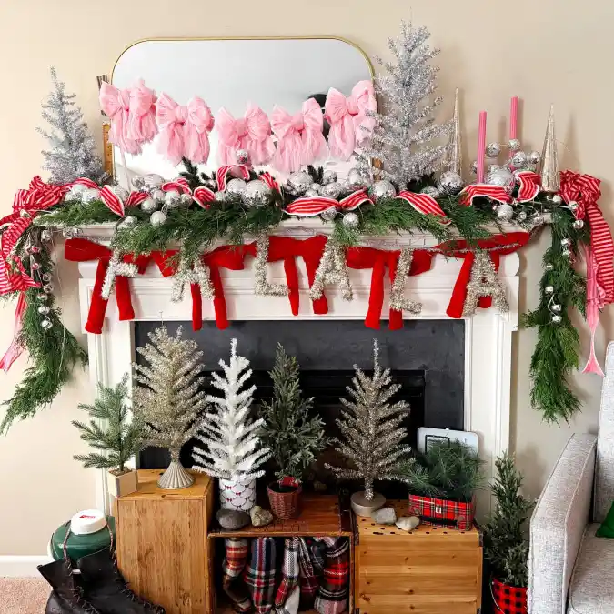 Whimsical Disco Ball and Bow Mantel