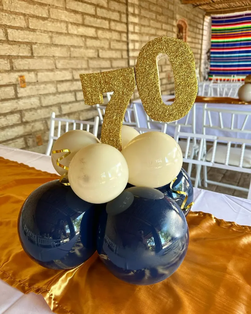 Navy and Gold Glitter Balloon Centerpiece