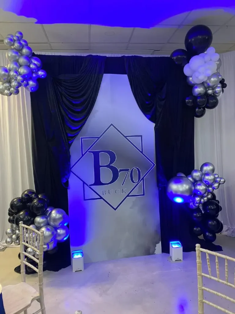 Midnight Silver and Monogram Gala Backdrop
