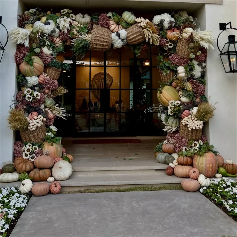 Abundant Heirloom Pumpkin and Dried Floral Harvest Entrance Spectacle
