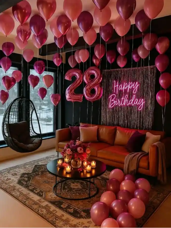 Blush Balloon Ceiling Birthday Lounge