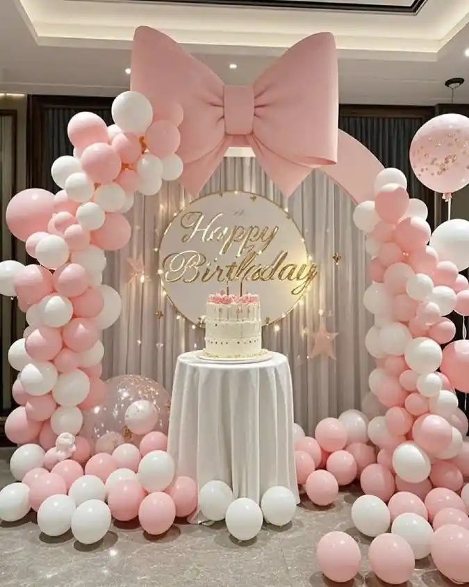 Blush Bow Balloon Arch Celebration