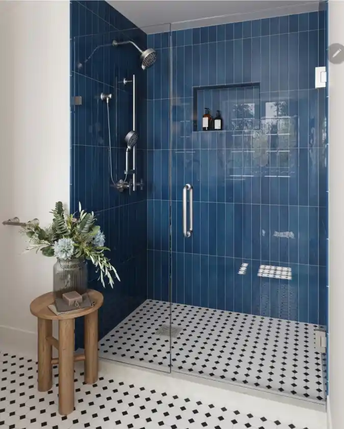 Bold Blue Vertical Subway Shower
