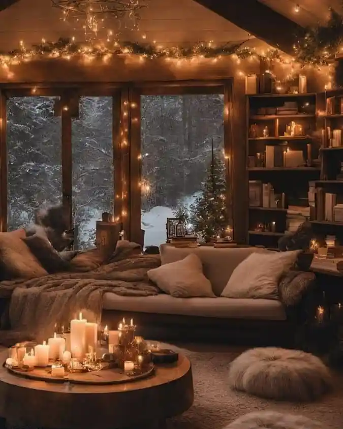 Candlelit Cabin Retreat Living Room