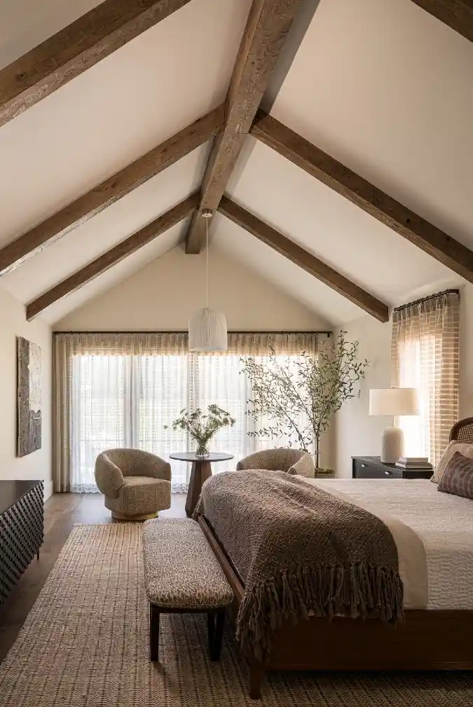 Contemporary Attic Bedroom with Luxurious Leather Bed
