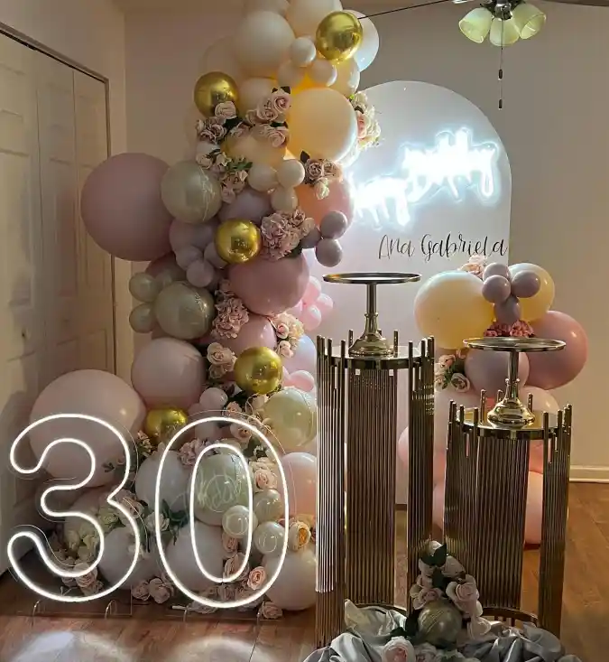 Chic Balloon & Neon Sign 30th Birthday Setup
