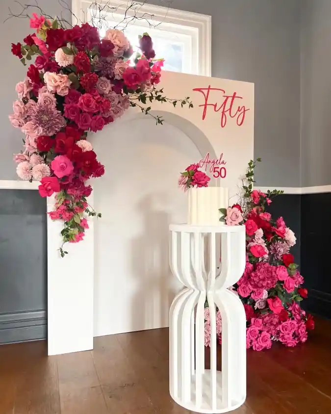 Chic Milestone Floral Arch & Pedestal Display