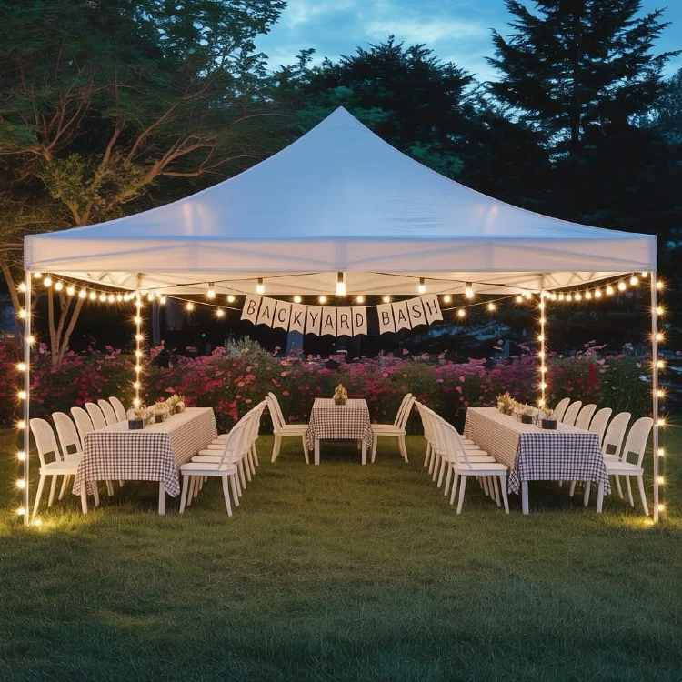 Classic Gingham & String Light Backyard Bash