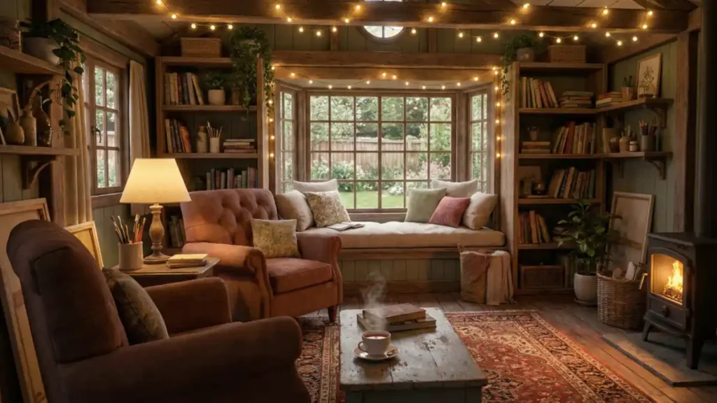 Cozy Library and Reading Nook She-Shed
