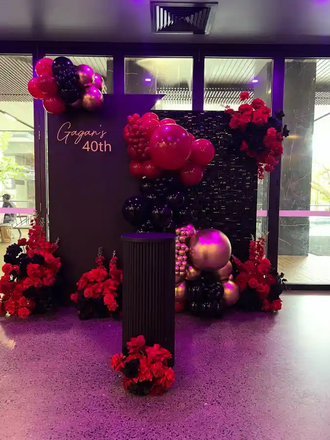 Dark and Elegant Goth-Glam 40th Birthday Setup