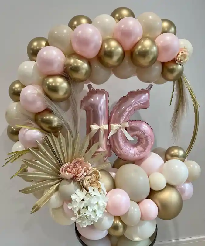 Elegant Boho Balloon Hoop and Floral Stand