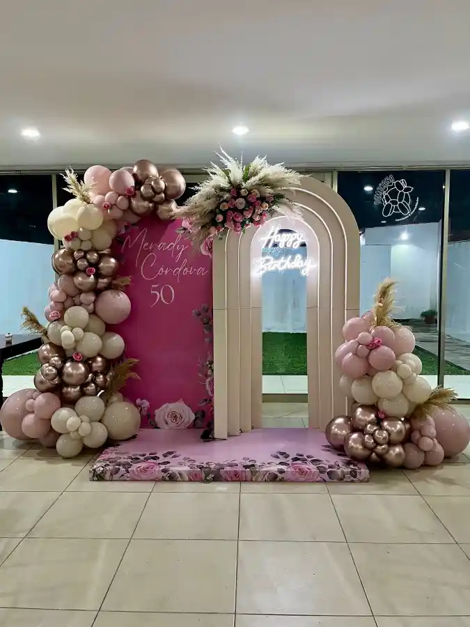Elegant Floral and Balloon Backdrop