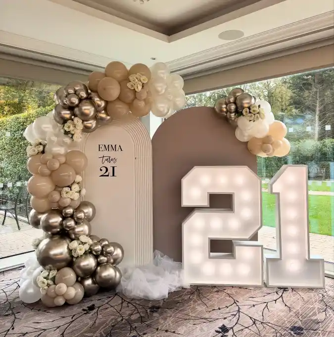 Elegant Neutral Balloon and Marquee Backdrop