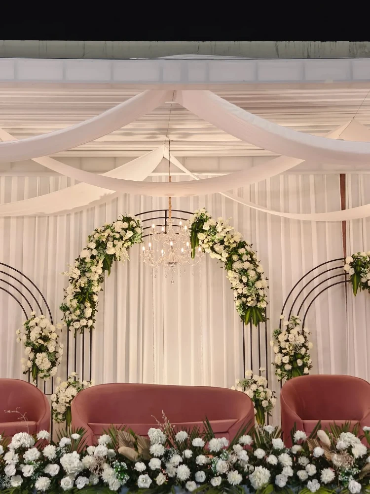 Elegant White Floral & Pink Velvet Stage Lounge