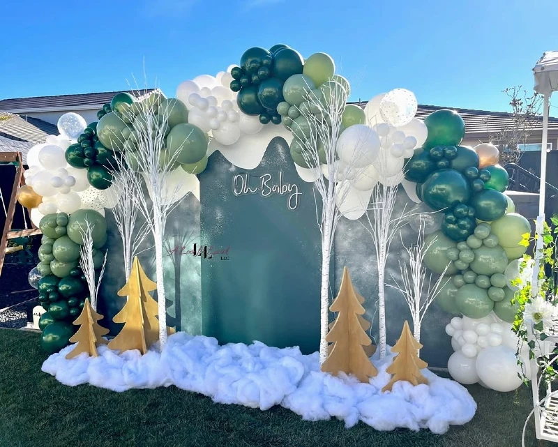 Emerald Forest & Gold "Oh Baby" Backdrop