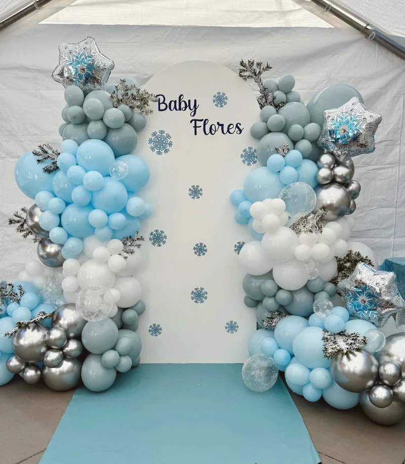 Frosty Slate & Baby Blue Snowflake Backdrop