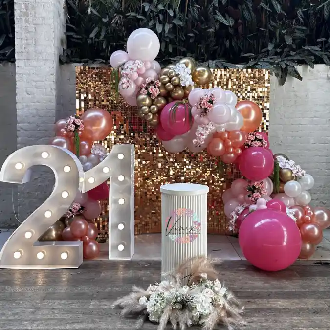 Glamorous Sequin & Balloon Backdrop for a 21st Birthday