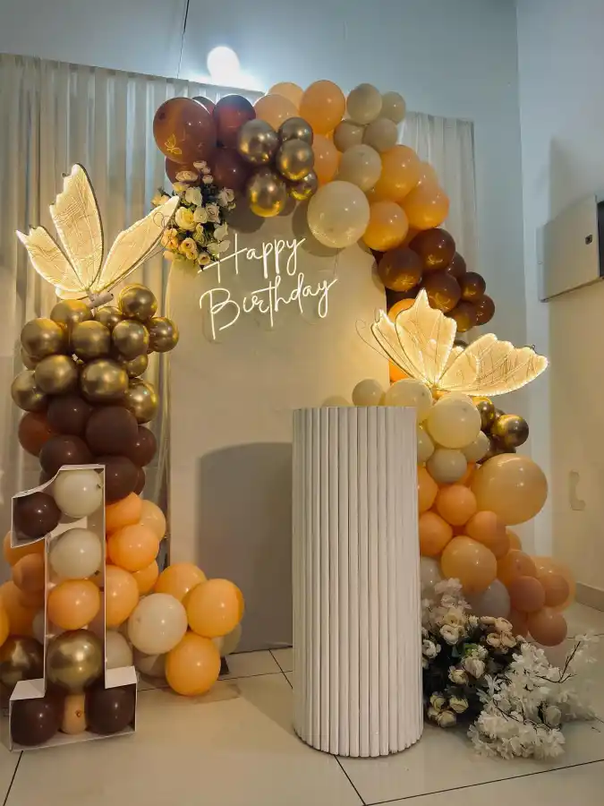 Golden Botanical Balloon Arch Celebration