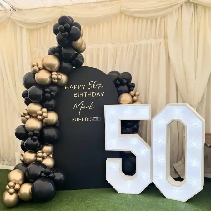 Golden Milestone Marquee Setup