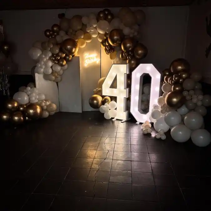 Grand Marquee Number Display with Balloon Arch