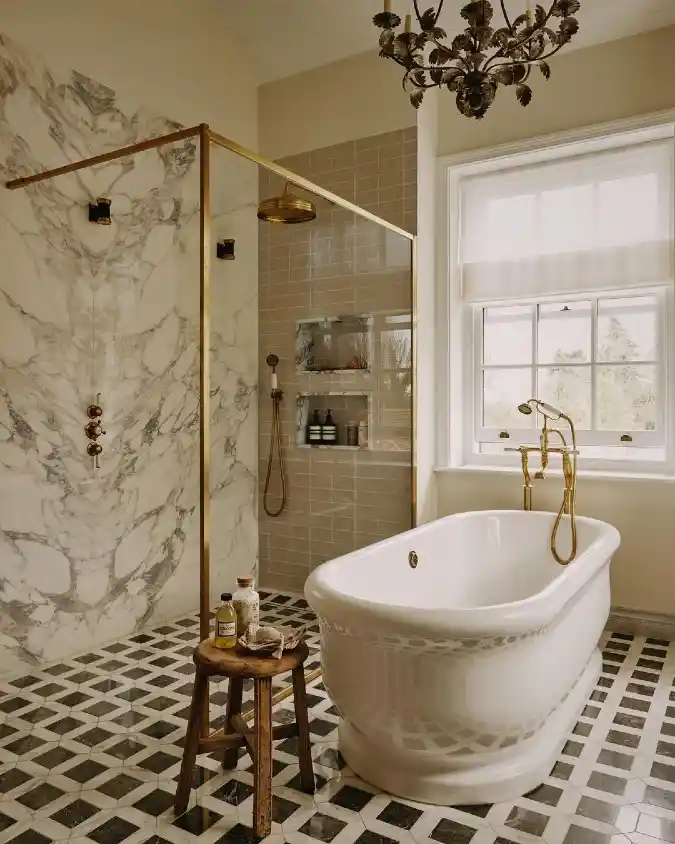 Mixed Marble and Brass Opulence