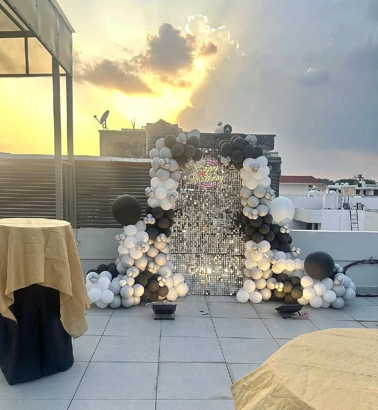 Monochrome Chic and Silver Shimmer Rooftop Glam