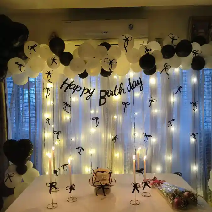 Monochrome Ribbon Glow Birthday Setup