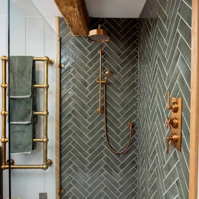 Moody Herringbone and Brass Accents