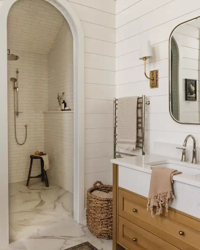 Organic Spa Retreat with Arched Walk-In Shower