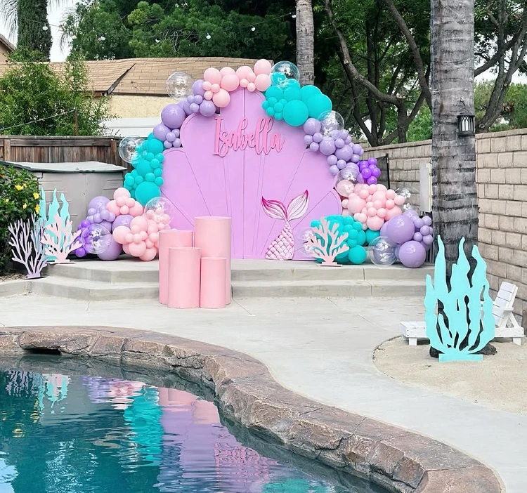 Poolside Lavender Shell & Aqua Splash Backdrop