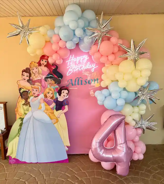 Princess Character Backdrop and Balloon Garland