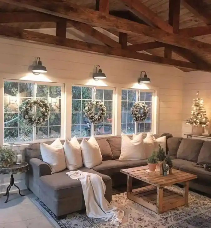 Rustic Winter Cabin Living Room Glow