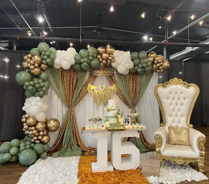 Sage and Gold Glamour Throne Stage