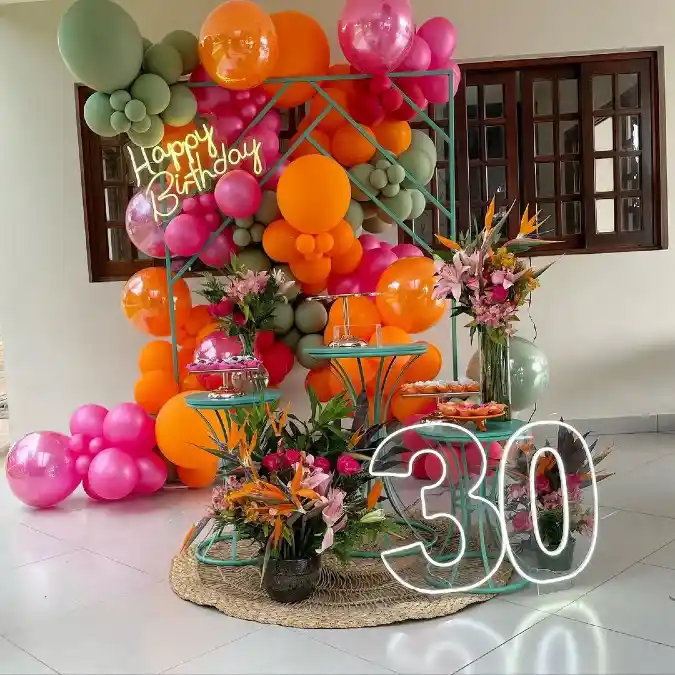 Tropical Neon & Floral 30th Birthday Display