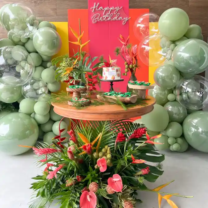 Vibrant Tropical Backdrop and Dessert Station