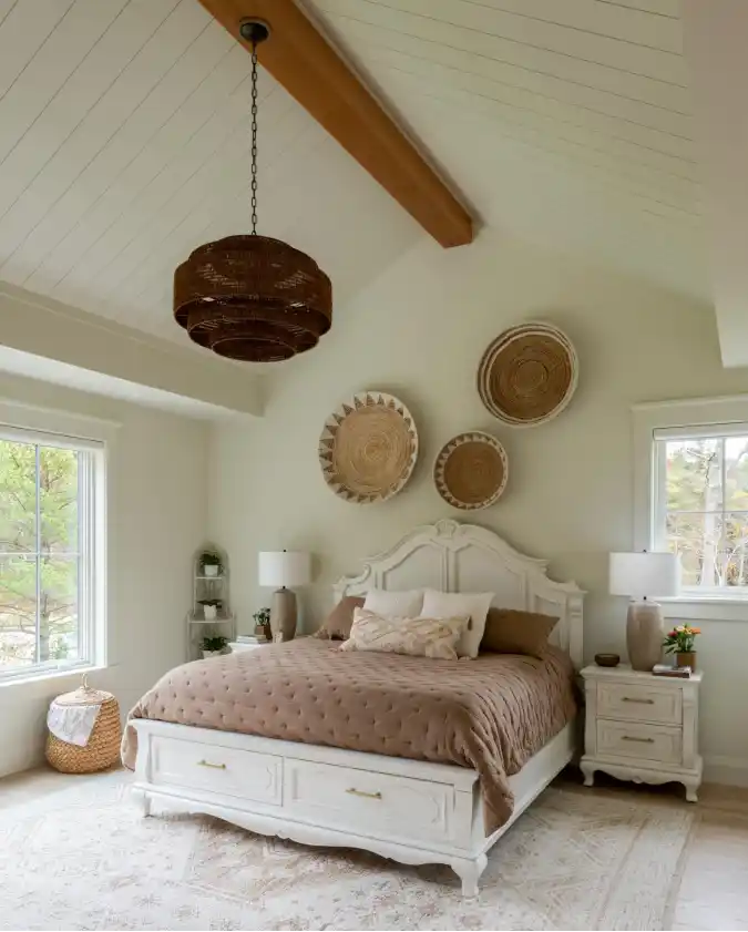 Warm Wood Beams and Boho Textures