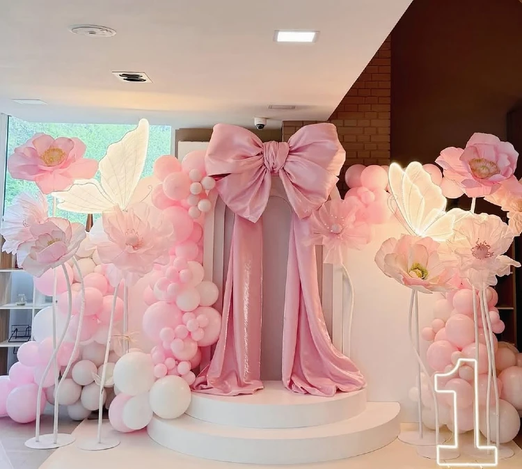 Whimsical Pink Coquette Bow and Butterfly Stage