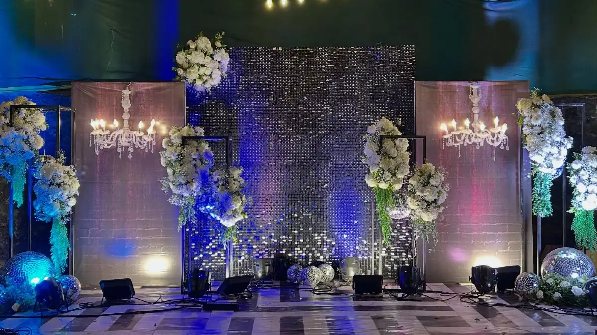 19. Silver Sequin and Floral Stage